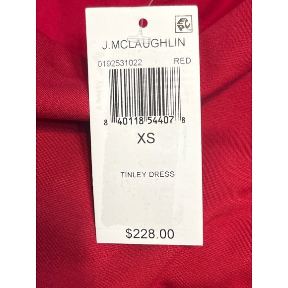 NWT J McLaughlin Tinley Dress Red Boat Neck 3/4 Sleeve Elastic Waist Midi XS - Picture 4 of 8